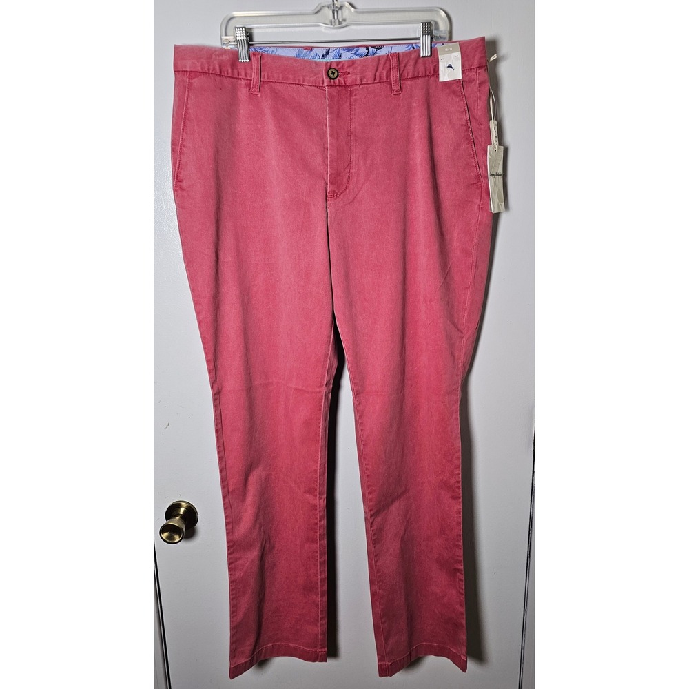 Tommy Bahama Boracay Flat Front Pants Men's Size 38x34 Wild Geranium Pink Chinos